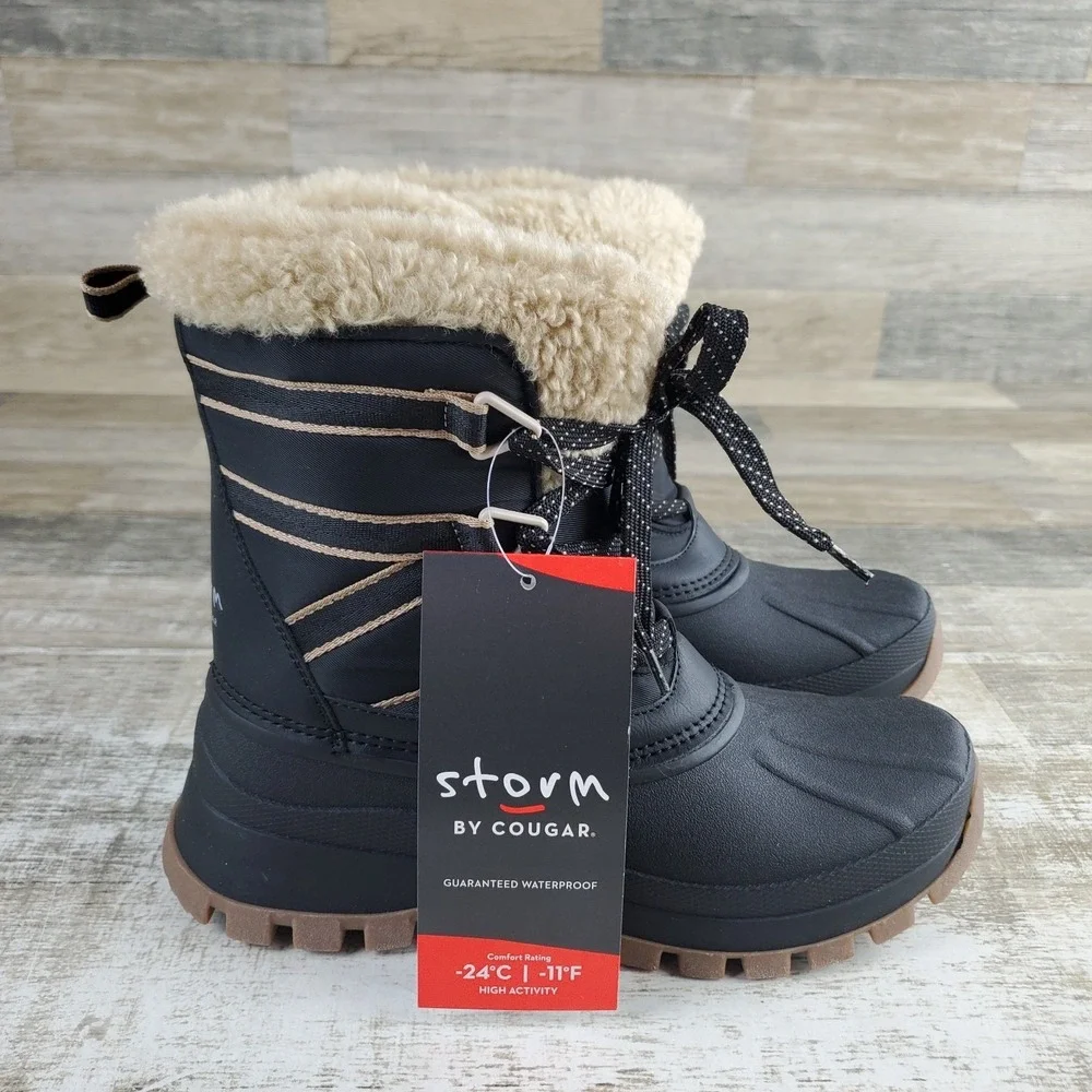 Cougar Fresno Womens Snow Boots Sz 8 Black Faux Fur Waterproof Lace Up